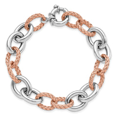 Sterling Silver Rose-tone Polished & Woven Link Bracelet