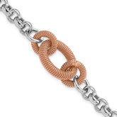 Sterling Silver Rose-tone Polished & Textured Link Bracelet