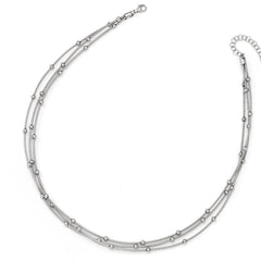 Sterling Silver 3-Strand Beaded Necklace with Polished Finish