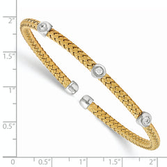 Sterling Silver Gold-Plated CZ Woven Cuff Bracelet by Sophia Jewelers