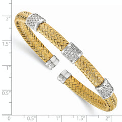 Sophia Jewelers Sterling Silver Gold-Plated CZ Woven Flexible Cuff Bracelet