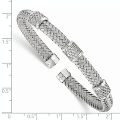Sterling Silver 925 Woven CZ Flexible Cuff Bracelet Elegant & Polished