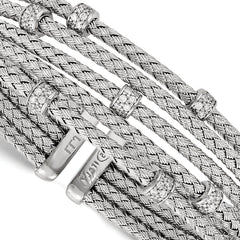 Sterling Silver CZ Woven Flexible Cuff with Rhodium Polish