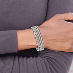 Sterling Silver CZ Woven Flexible Cuff with Rhodium Polish