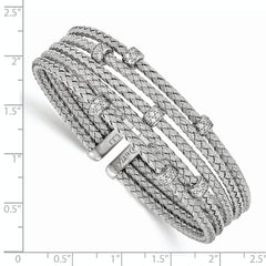 Sterling Silver CZ Woven Flexible Cuff with Rhodium Polish