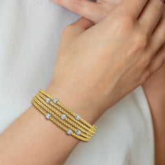 Sophia Jewelers Sterling Silver Gold-Plated Flexible Cuff with White CZ Woven Design