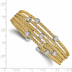 Sophia Jewelers Sterling Silver Gold-Plated Flexible Cuff with White CZ Woven Design
