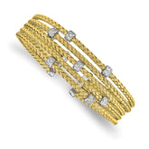 Sterling Silver Rhodium-plated Gold-plated CZ Woven Flexible Cuff