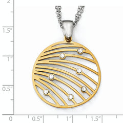 Sterling Silver 925 Necklace with Gold-tone CZ Pendant Elegant Design
