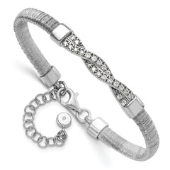 Sterling Silver Polished CZ Twist w/ 1.5in ext. Bracelet