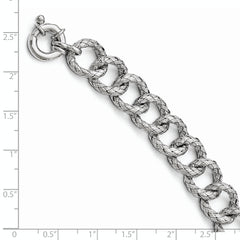 Sterling Silver Polished Textured Bracelet- Fancy Spring Ring