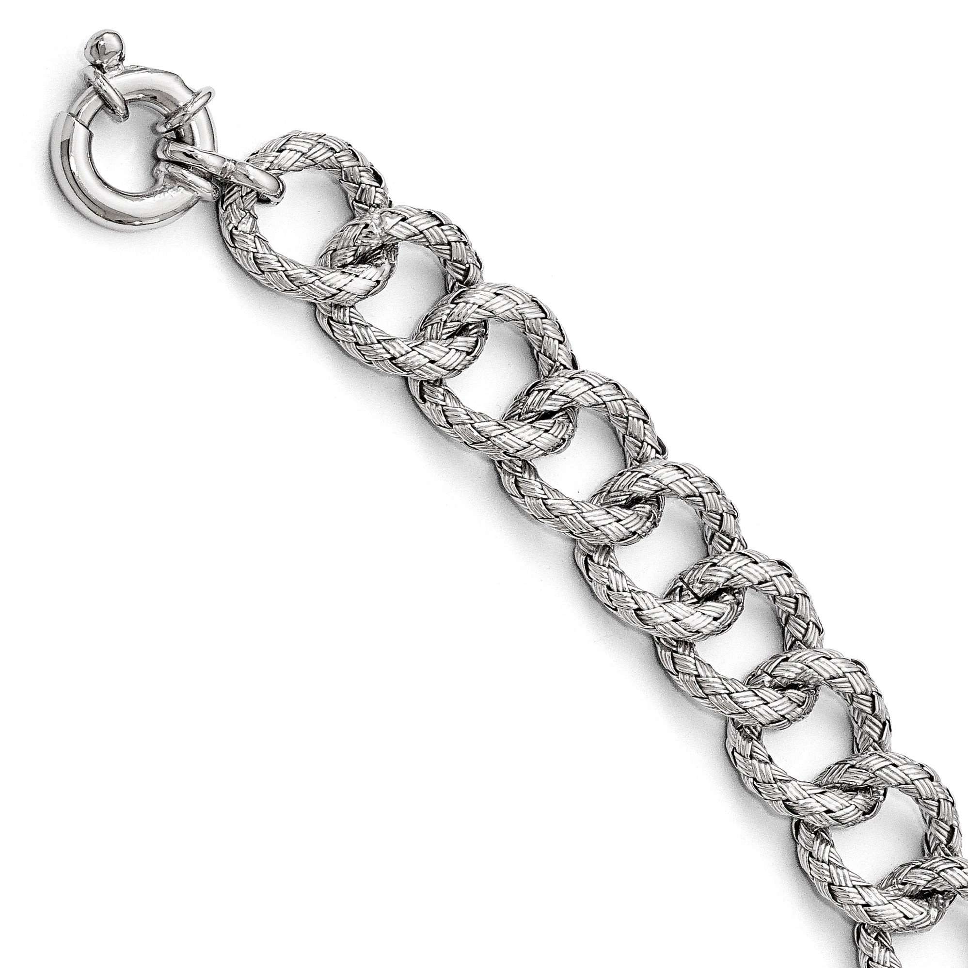 Sterling Silver Polished Textured Bracelet- Fancy Spring Ring