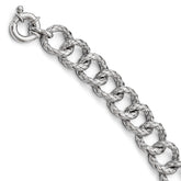 Sterling Silver Polished Textured Bracelet- Fancy Spring Ring