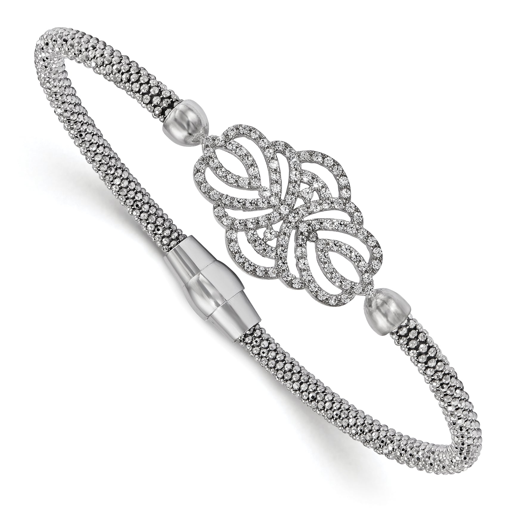 Sterling Silver Polished Textured CZ Bracelet