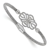 Sterling Silver Polished Textured CZ Bracelet