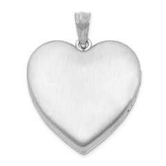 Sterling Silver RH-plated 24mm Satin & Diamond Cut With Diamond Cross Heart Locket