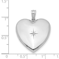 Sterling Silver Rhod-plated 24mm With Diamond Star Design Heart Locket