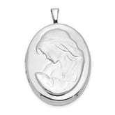 Sterling Silver Rhodium-plated 26mm Mother and Baby Oval Locket