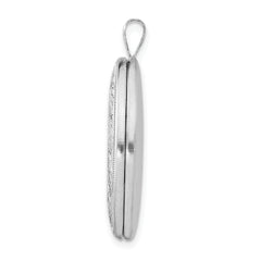 Sterling Silver Rhodium-plated 26mm Leaf Border Oval Locket
