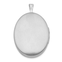 Sterling Silver Rhodium-plated 26mm Leaf Border Oval Locket