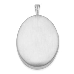 Sterling Silver Rhod-plated 26mm Satin Enameled Flower Scroll Oval Locket