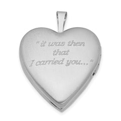 Sterling Silver Rhodium-plated 20mm Diamond Cut Footprints Heart Locket