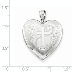 Sterling Silver Rhodium-plated 24mm Diamond Cut Cross Heart Locket