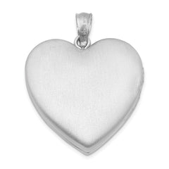 Sterling Silver Rhodium-plated & Diamond 24mm Diamond Cut Heart Locket