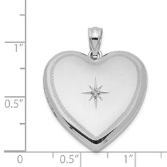 Sterling Silver Rhodium-plated & Diamond 24mm Diamond Cut Heart Locket