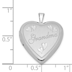 Sterling Silver Rhodium-plated 20mm Diamond Cut Grandma Heart Locket