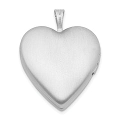 Sterling Silver Rhod-plated 20mm Satin, Enamel, Diamond Cut Floral Heart Locket
