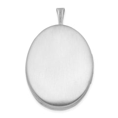 Sterling Silver Rhod-plated Satin Enamel & Diamond Cut Floral & Heart Oval Locket