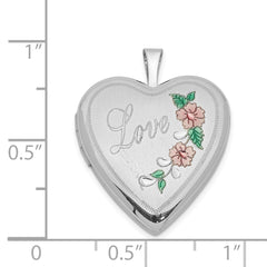 Sterling Silver Rhodium-plated 20mm Diamond Cut & Enameled Love Heart Locket