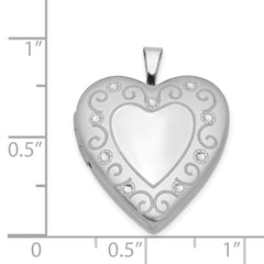 Sterling Silver Rhodium-plated 20mm Diamond Cut Heart Locket