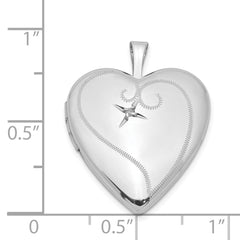 Sterling Silver Rhodium-plated & Diamond 20mm Diamond Cut Heart Locket