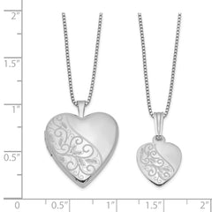 Sterling Silver Rhodium-plated Polished & Satin Back Swirl Design Mother 18in Locket & Daughter 14in Pendant Necklace Set
