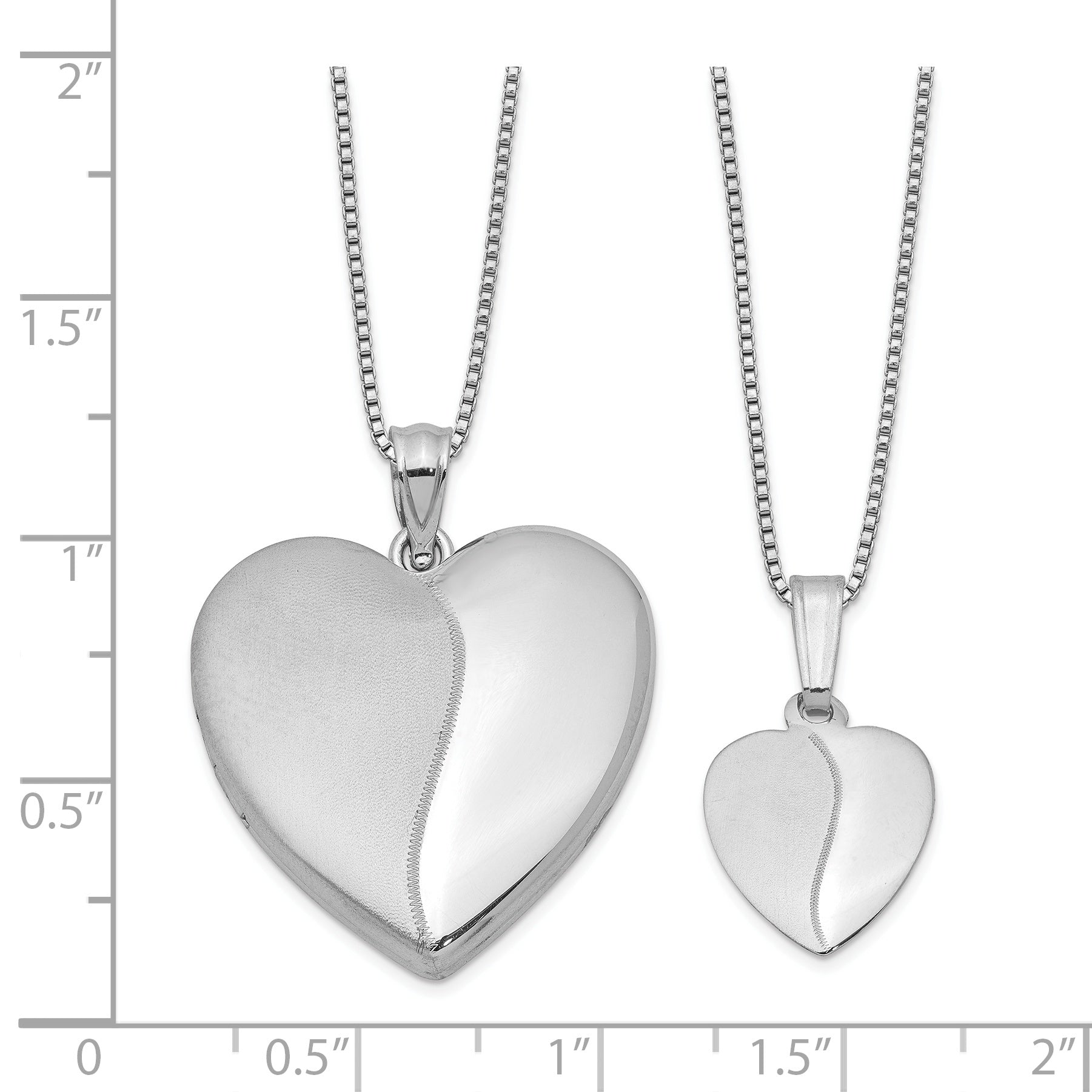 Sterling Silver RH-plated Pol & Satin Heart Locket & Pendant Necklace Set
