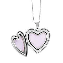 Sterling Silver RH-plated Diamond Pol/Satin Heart Locket & Pendant Set