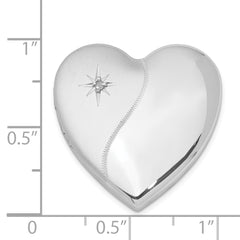 Sterling Silver RH-plated Satin/Polish Diamond 4 Photo Family Heart Locket