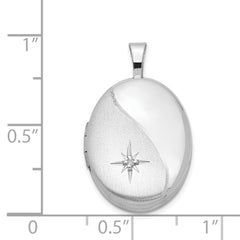 Sterling Silver Rhodium-plated 19mm Diamond Polished/Satin Star Oval Locket