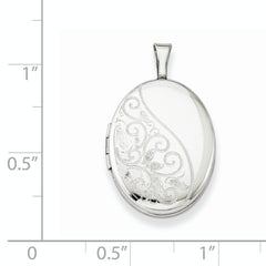 Sterling Silver Rhodium-plated Swirls 19mm Oval Locket