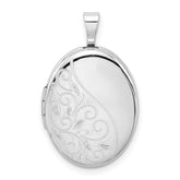 Sterling Silver Rhodium-plated Swirls 19mm Oval Locket