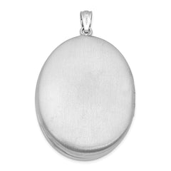 Sterling Silver Rhodium-plated Satin & Enameled Floral 34mm Oval Locket