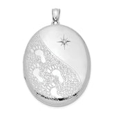 Sterling Silver Rhodium-plated & Diamond Footprints 34mm Oval Locket