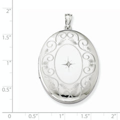 Sterling Silver Rhodium-plated & Diamond With Swirl Border 34mm Oval Locket