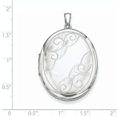 Sterling Silver Rhodium-plated With Side Swirls 34mm Oval Locket