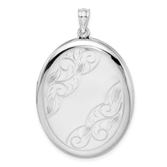 Sterling Silver Rhodium-plated W/ Side Swirls 34mm Oval Locket