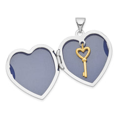 Sterling Silver Rhodium & Gold-plated With Key Charm Inside 21mm Heart Locket