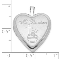 Sterling Silver 20mm Mi Bautizo Satin & Polished Heart Locket