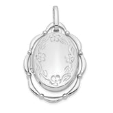 Sterling Silver Rhodium-plated 21x16mm Floral Oval Locket